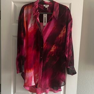 DKNY Women's Vibrant Multicolor Sheer Blouse